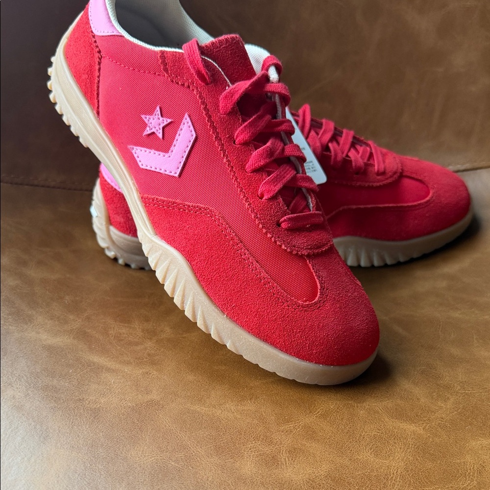 Converse Women's Red Sneakers with Pink Chevron Star